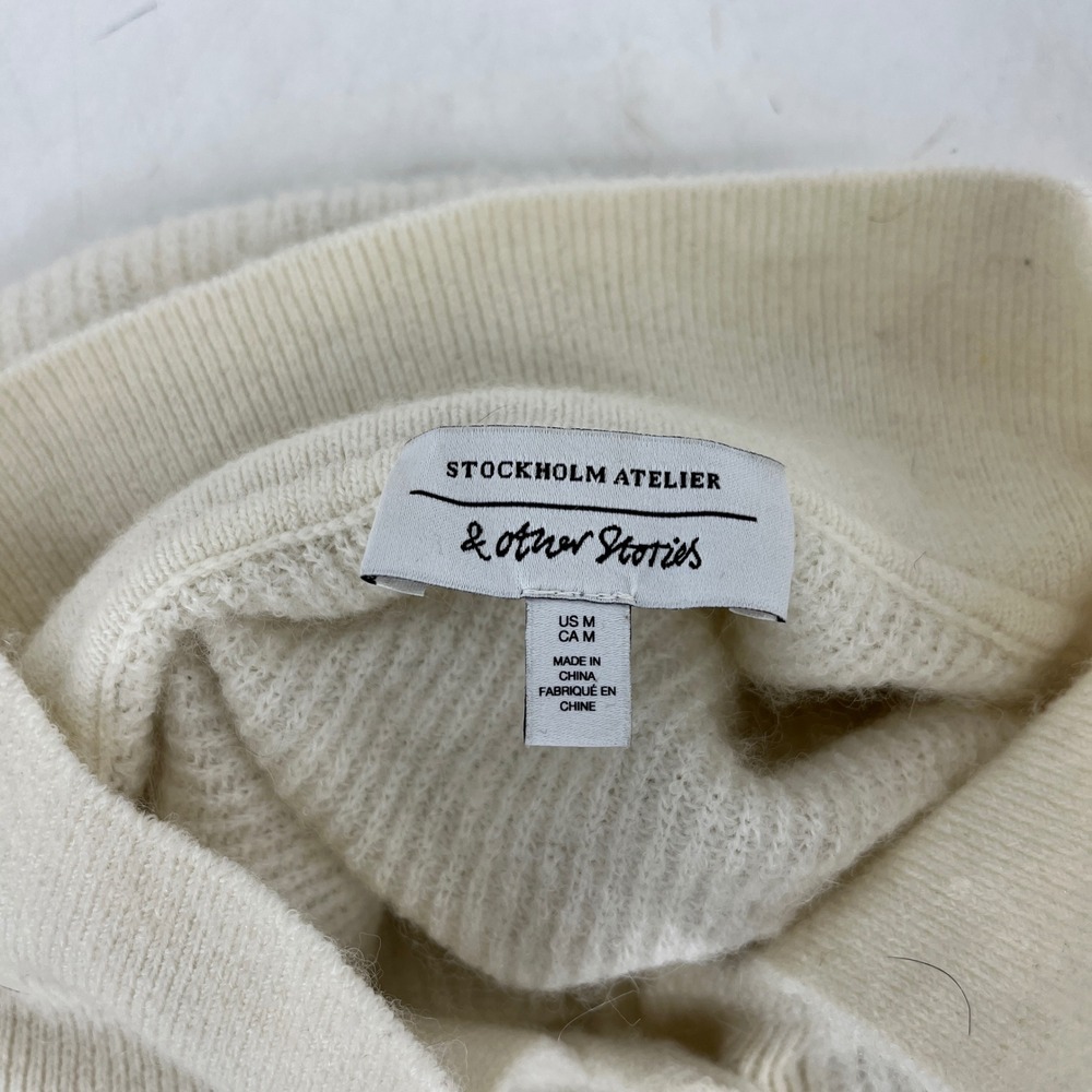 Stockholm Atelier Cream Wool Alpaca Collared Button Up Short Sleeve Sweater M‎ - Picture 5 of 8